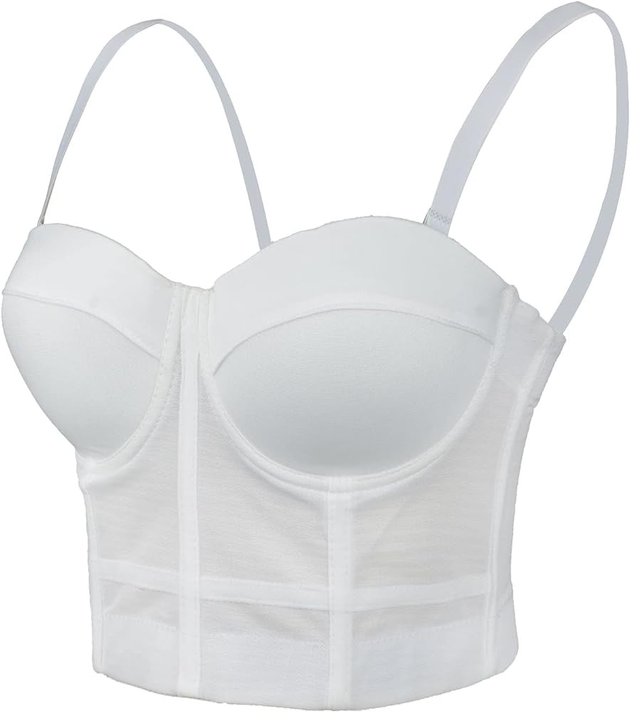 ELLACCI Women's White Mesh Bustier Crop Top Push Up Corset Top Bralet with Detachable Strap | Amazon (US)