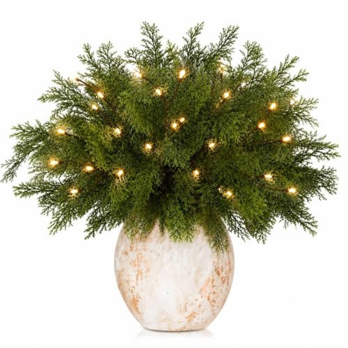 Moucuny 30 Pcs 18'' Christmas Cedar Pine Branches with Lights Lit Branches | Amazon (US)