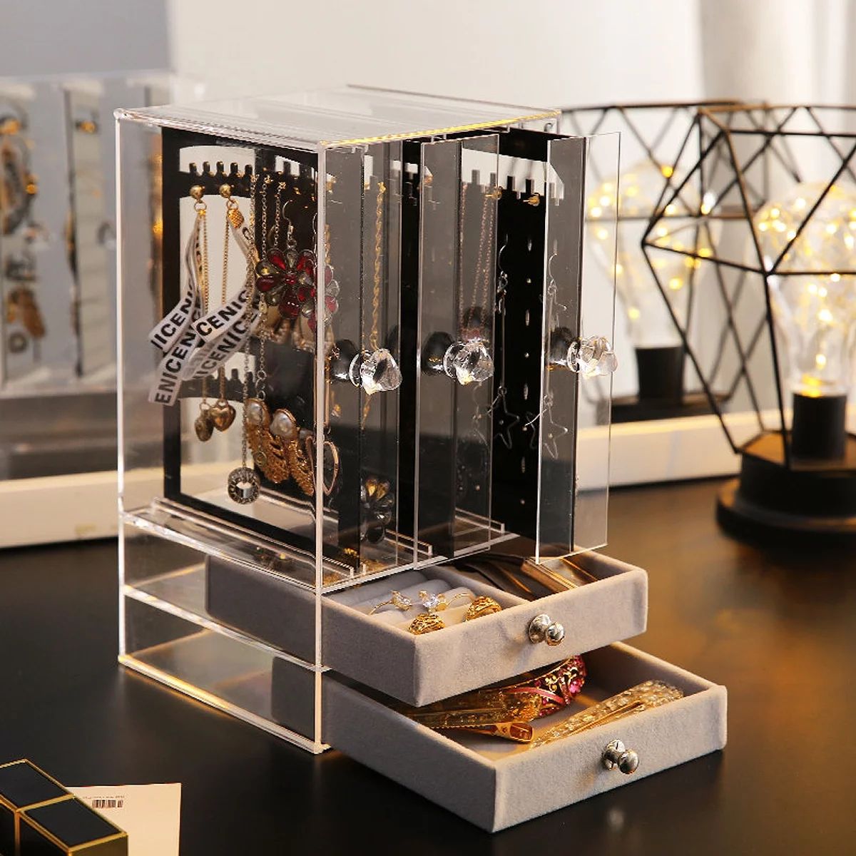 Acrylic Transparent Jewelry Boxes Organizers Earrings Display Stand Storage Box, Drawers Design E... | Walmart (US)