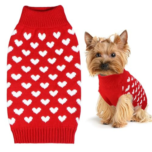 GOYOSWA Valentines Dog Sweater, Dog Valentines Clothes Outfit Knitted Sweaters for Small Medium Large Dogs Pets (Red Heart, Small) | Amazon (US)