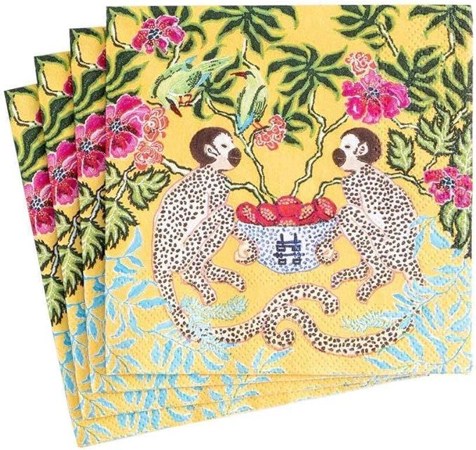 Caspari Monkeys Paper Cocktail Napkins in Yellow - Two Packs of 20 | Amazon (US)