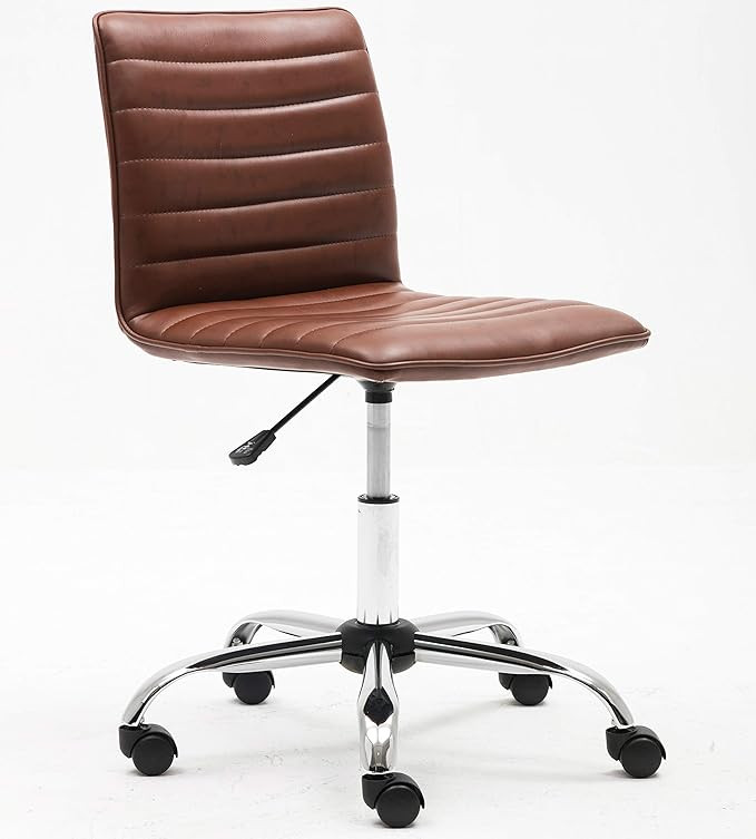 BTEXPERT Mid Back PU Leather Designer Task Ribbed Adjustable Swivel Home Office Chair, Brown | Amazon (US)