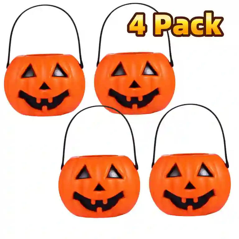 4PC Halloween Portable Pumpkin Bucket Kids Mini Trick or Treat Candy Pail Holder | Walmart (US)