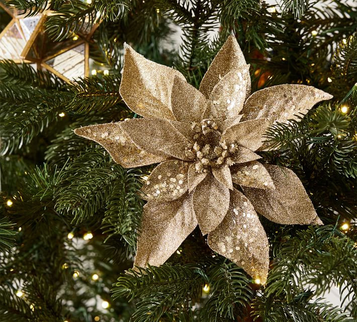 Gold Glitter Poinsettia Tree Pick - Set of 5 | Pottery Barn (US)