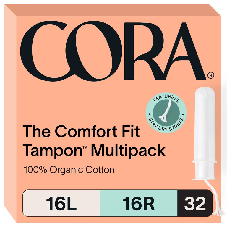 Cora Compact Applicator Tampons, Organic Cotton Core, Light/Regular, 32 Count | Walmart (US)