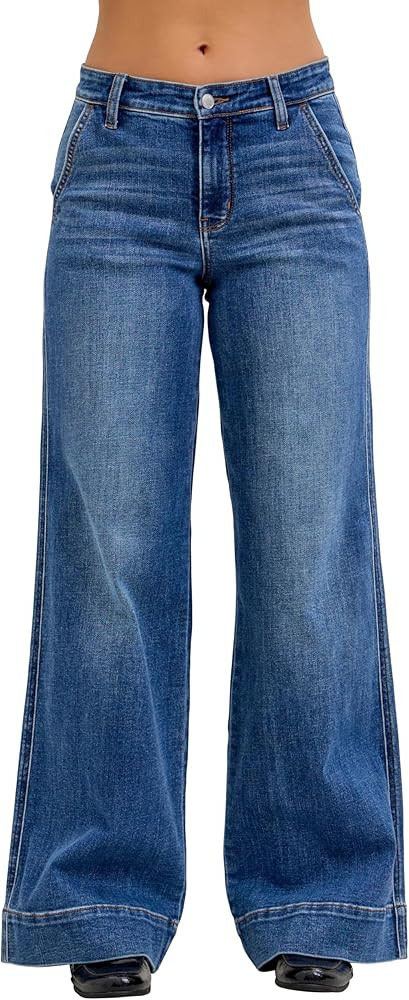 Judy Blue Womens Jeans - Mid Rise Trouser Retro Wide | Amazon (US)