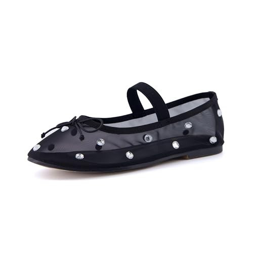 CUSHIONAIRE Women's Elegant Rhinestone mesh Bow Flat with +Memory Foam and Wide Widths Available, Black Embellish 6.5 | Amazon (US)