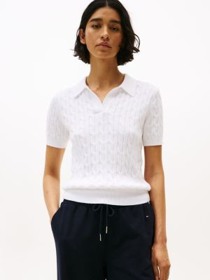Short-Sleeve Cable Knit Polo Sweater | Tommy Hilfiger | Tommy Hilfiger (US)