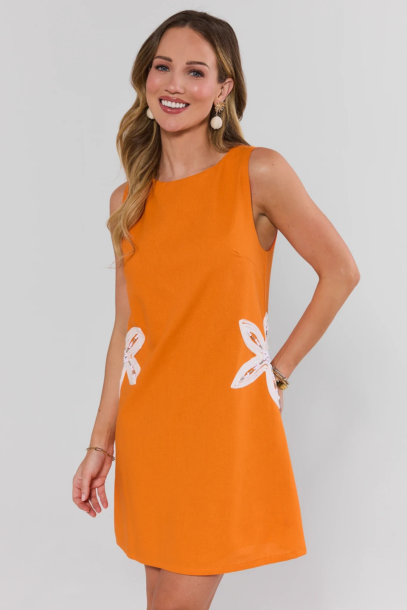 Orange Floral Embroidered Short Dress | Avara