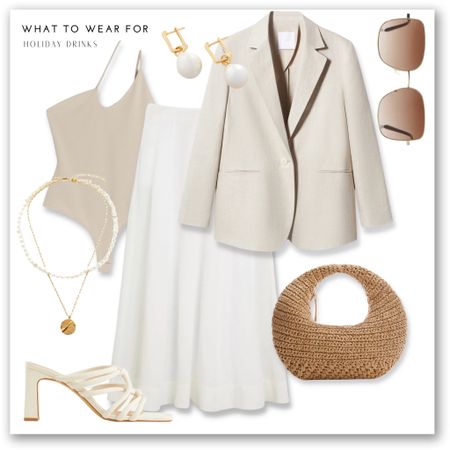 A neutral summer evening look ☀️ 

Linen white midi skirt, Karen Millen x Lydia Millen, beige bodysuit top, linen blazer, mango, heeled sandals, woven natural clutch bag, aviator sunglasses, pearl jewellery 

#LTKeurope #LTKstyletip #LTKSeasonal