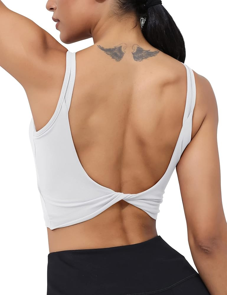 LUYAA Womens Workout Sports Bras Backless Padded Yoga Tank Tops Crop Twist Low Back Cami Bra for ... | Amazon (US)
