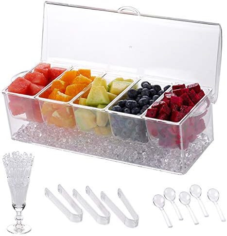 Chilled Condiment Server | Clear Icy Condiment Bar | Chilled Condiment Tray with Lid and 5 Remova... | Amazon (US)
