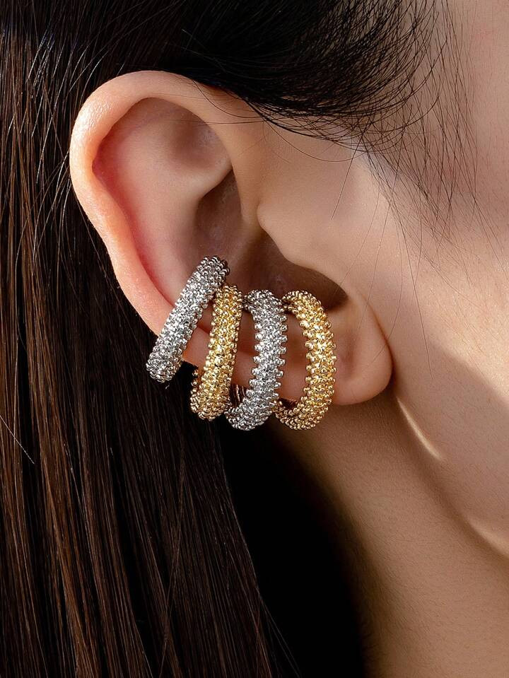 4 Pcs Minimalist Chunky Metal Stacked Ear Cuffs Cuff Earrings Set For Women | SHEIN
