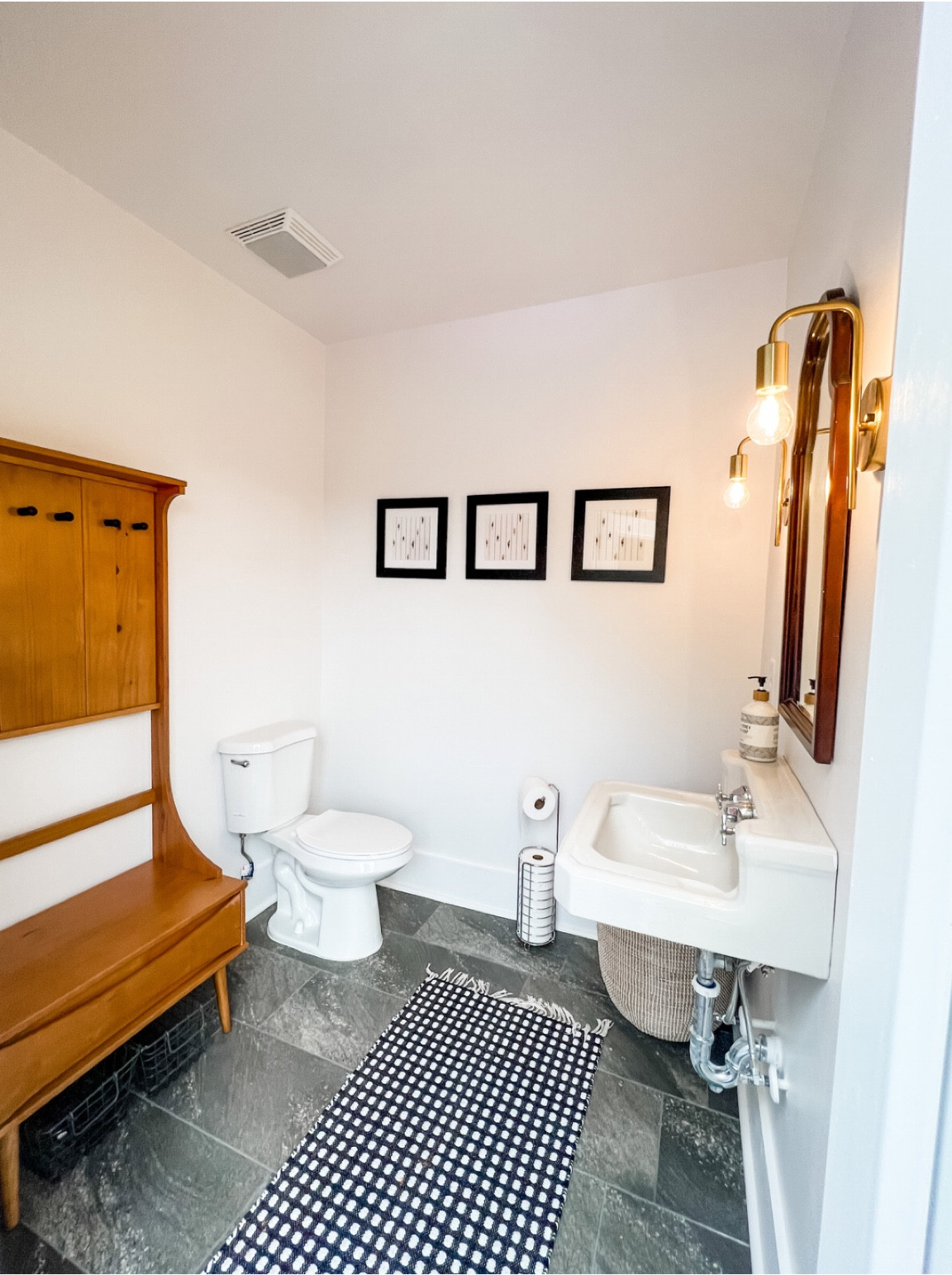 A simple pool bathroom with a mix of old and new to create a MCM feel  

#LTKhome #LTKFind #LTKsalealert