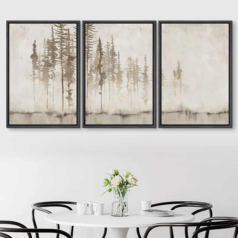 Grunge Forest Tree Landscape Framed On Canvas 3 Pieces Print | Wayfair North America