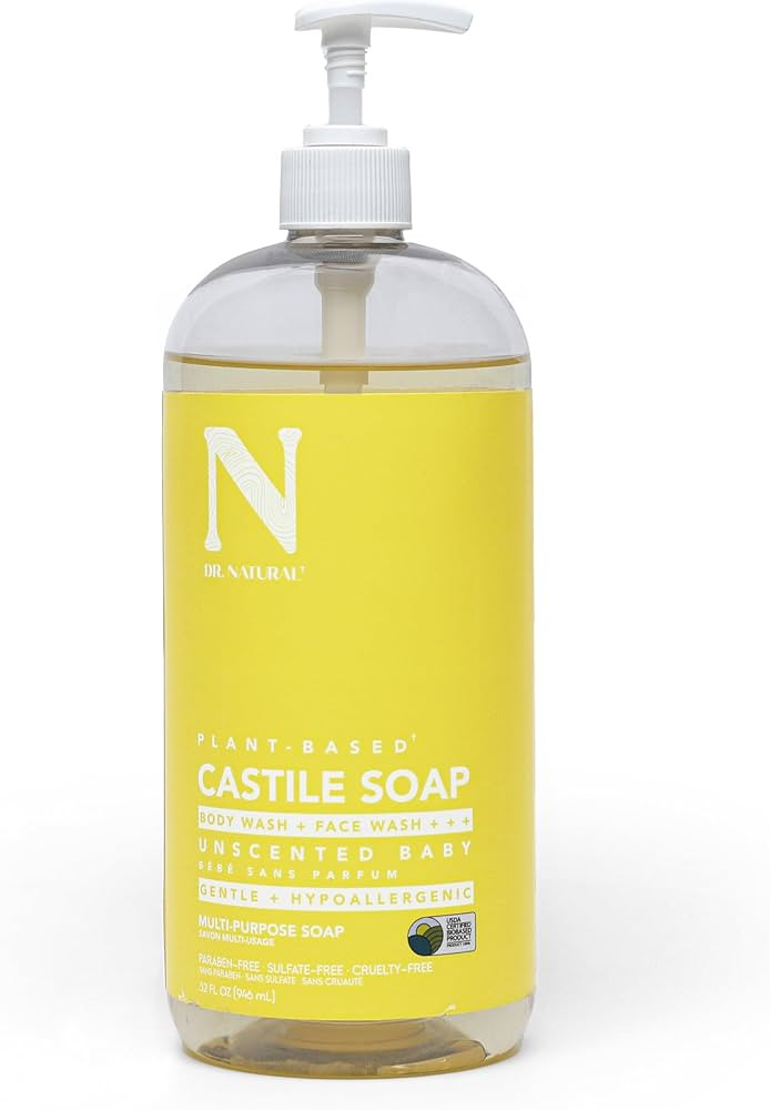 Dr. Natural Castile Liquid Unscented Baby Soap, Mild, 32 oz - Plant-Based - Made with Organic She... | Amazon (US)