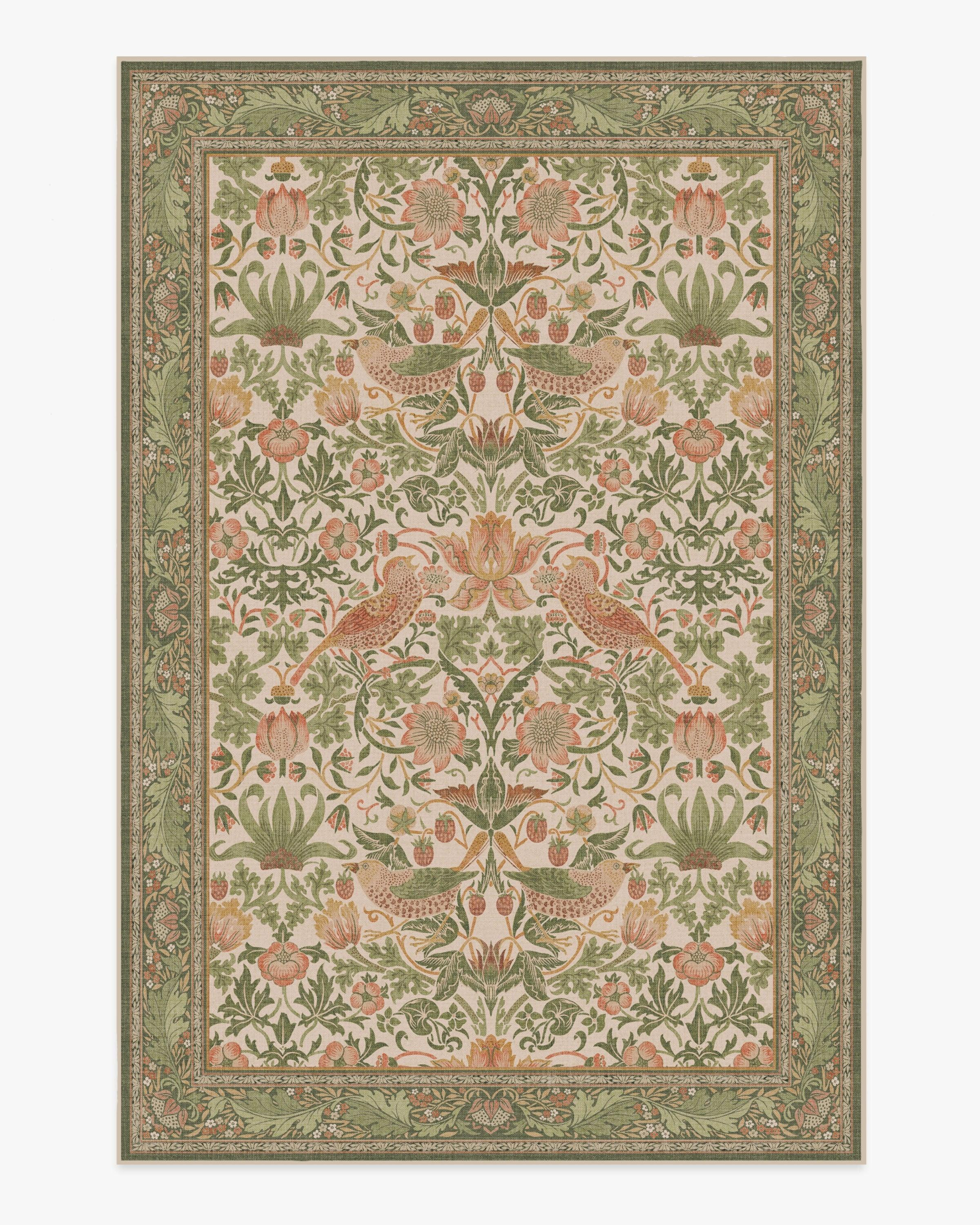 Morris & Co. Strawberry Thief Sage & Rose Rug | Ruggable | Ruggable