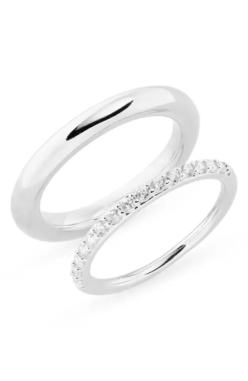 Nordstrom Demi Fine Set of 2 Rings in Sterling Silver Plated at Nordstrom, Size 7 | Nordstrom