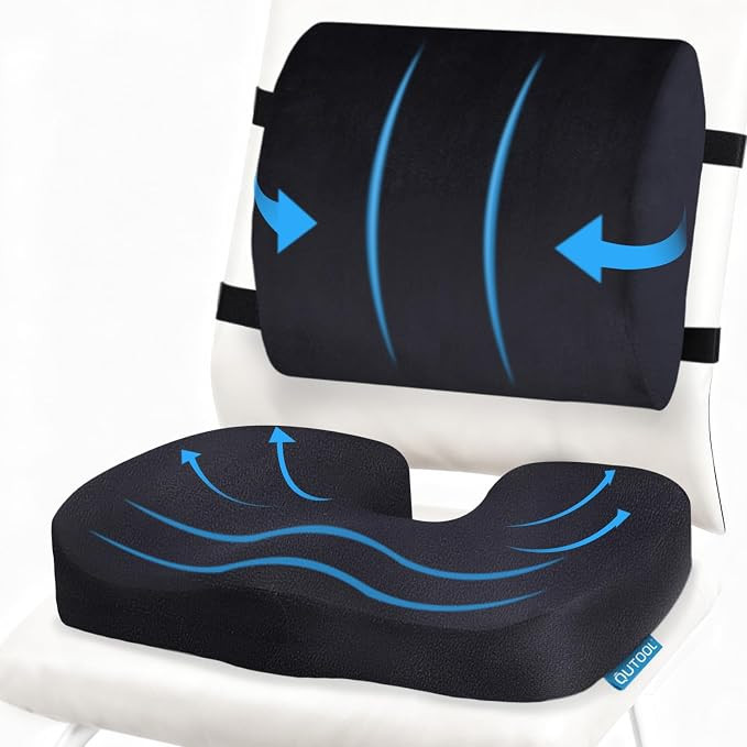 Seat Cushion and Lumbar Support Set for Office Chair – Supports Lower Back & Hips for Long Sitt... | Amazon (US)