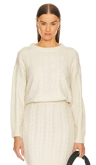 Mina Airspun Cable Pullover Sweater in Cream | Revolve Clothing (Global)