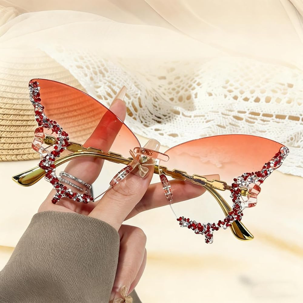 Rimless Butterfly Sunglasses For Women Men, Rhinestone Decoration, Lightweight Sunglasses Gradien... | Amazon (US)