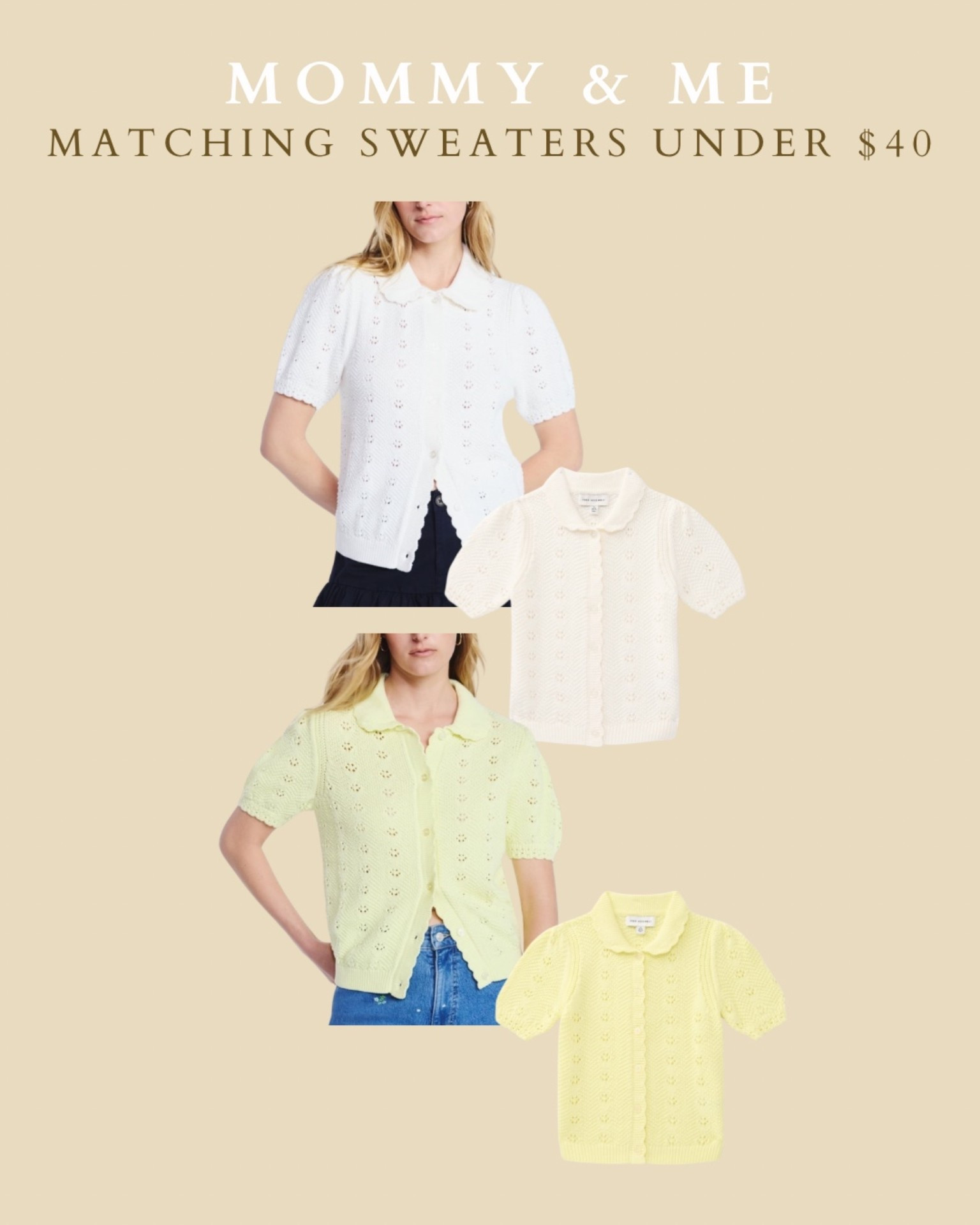 Mommy & me matching eyelet sweaters! Each set under $40 💛🤍 #mommyandme #matchingmoment #springstyle #springsweater #springcardigan #cardiganstyle 

#LTKKids #LTKootd #LTKmomlife
