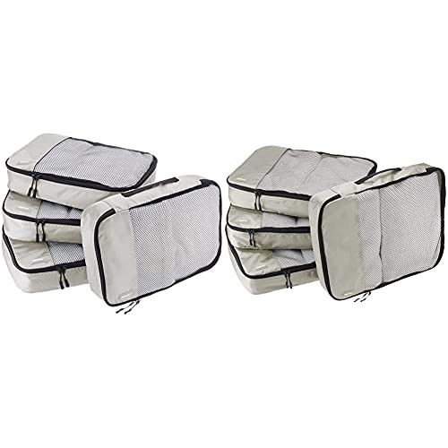 Amazon Basics 4 Piece Packing Travel Organizer Cubes Set - Medium, Grey & 4 Piece Packing Travel Organizer Cubes Set - Large, Grey | Amazon (US)