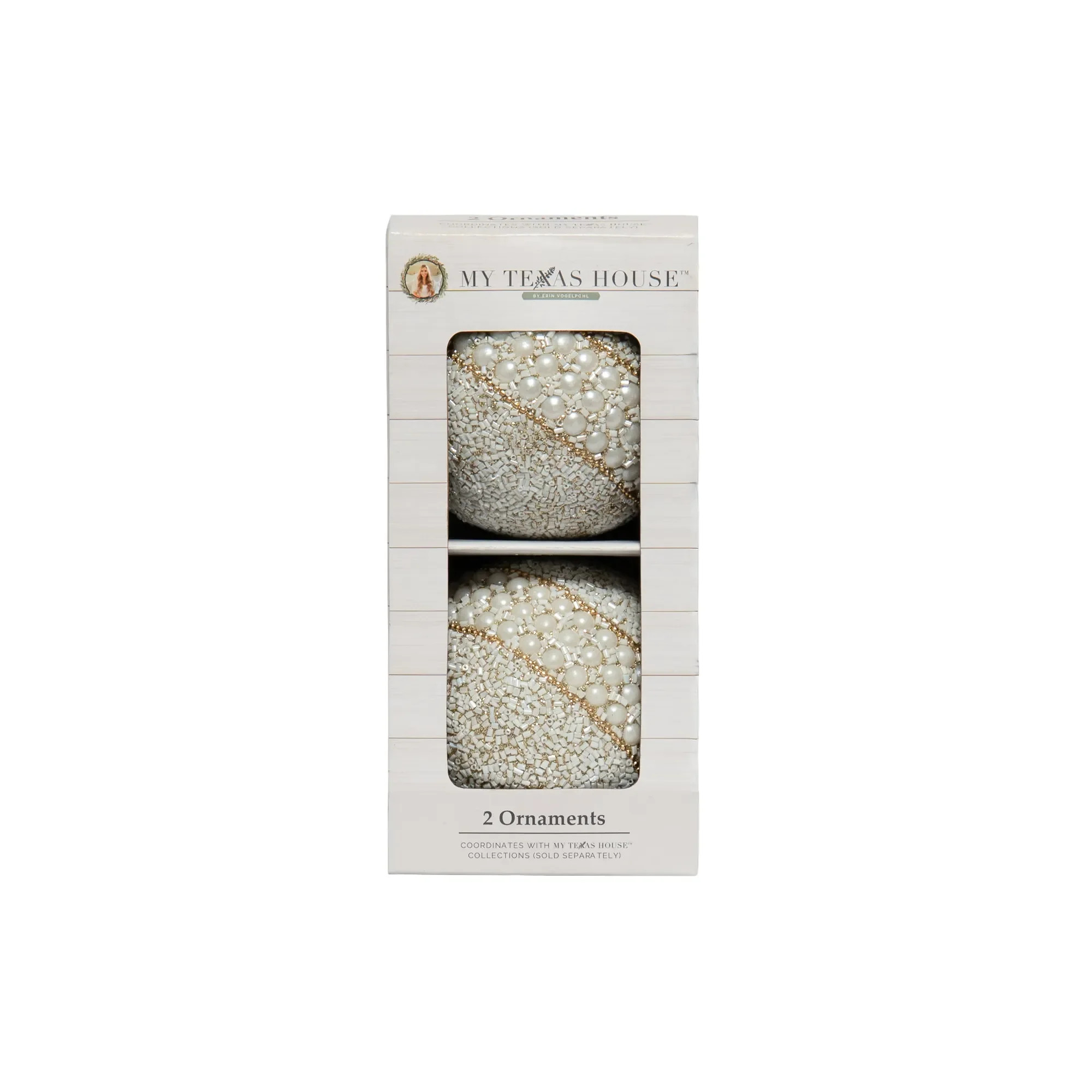 2 Count White Pearl Christmas Ornaments, 4 in, by My Texas House | Walmart (US)