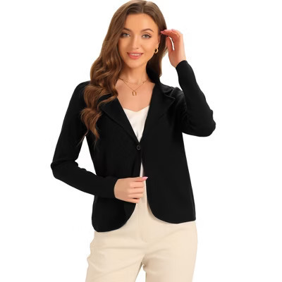 Allegra K Women's Button Front Cropped Casual Work Sweater Blazer Jacket Black X-Large | Target
