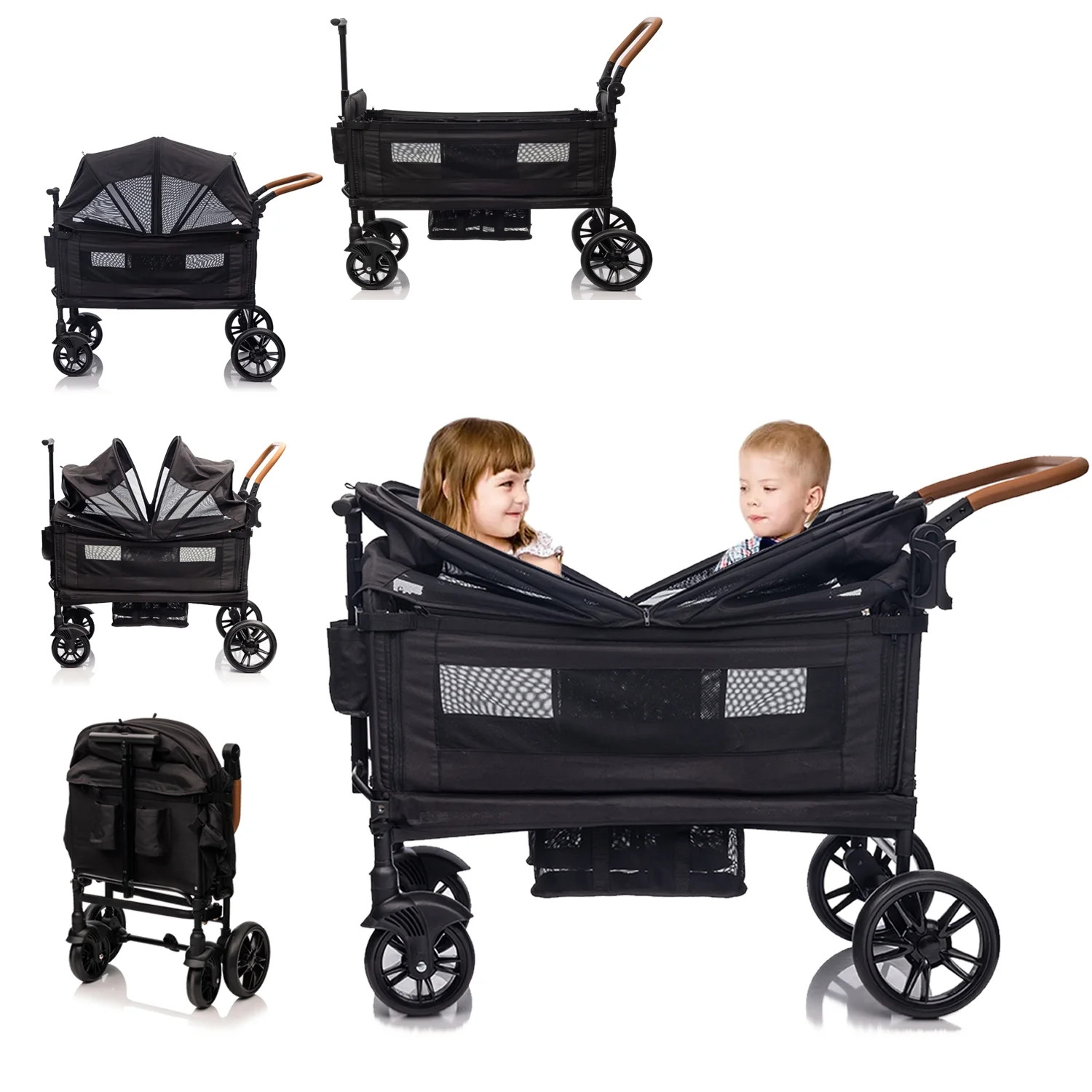 Wagon Stroller for 2 kids & Cargo-Travel Stroller Push-Pull Stroller Lightweight Folding Stroller... | Walmart (US)