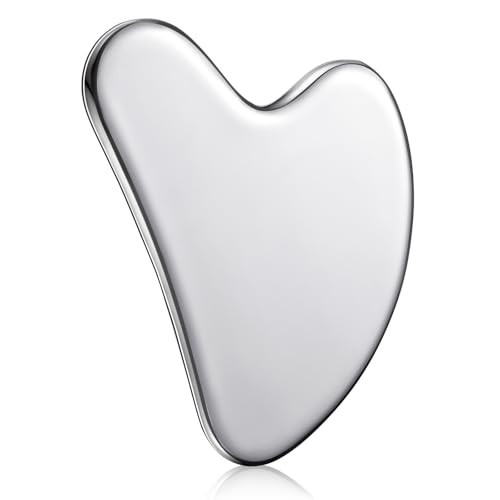 Nuanchu Stainless Steel Gua Sha Facial Tools Metal Guasha Tool for Face Body Jawline Shaper, Double Chin Reducer, Puffiness Reducing, Lymphatic Drainage Massager Skin Care Gift with Pouch(Silver) | Amazon (US)