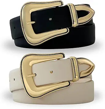 Citrusy Boutique 2-Pack | Country Western Fashion Cowgirl Belts for Women | Cute Chunky Gold West... | Amazon (US)
