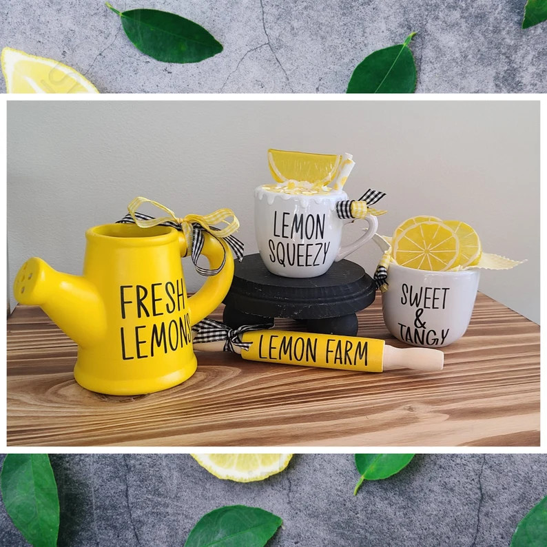 Lemon Tiered Tray Bundle/Farmhouse Decor/Lemon Decor/Mix and | Etsy | Etsy (US)