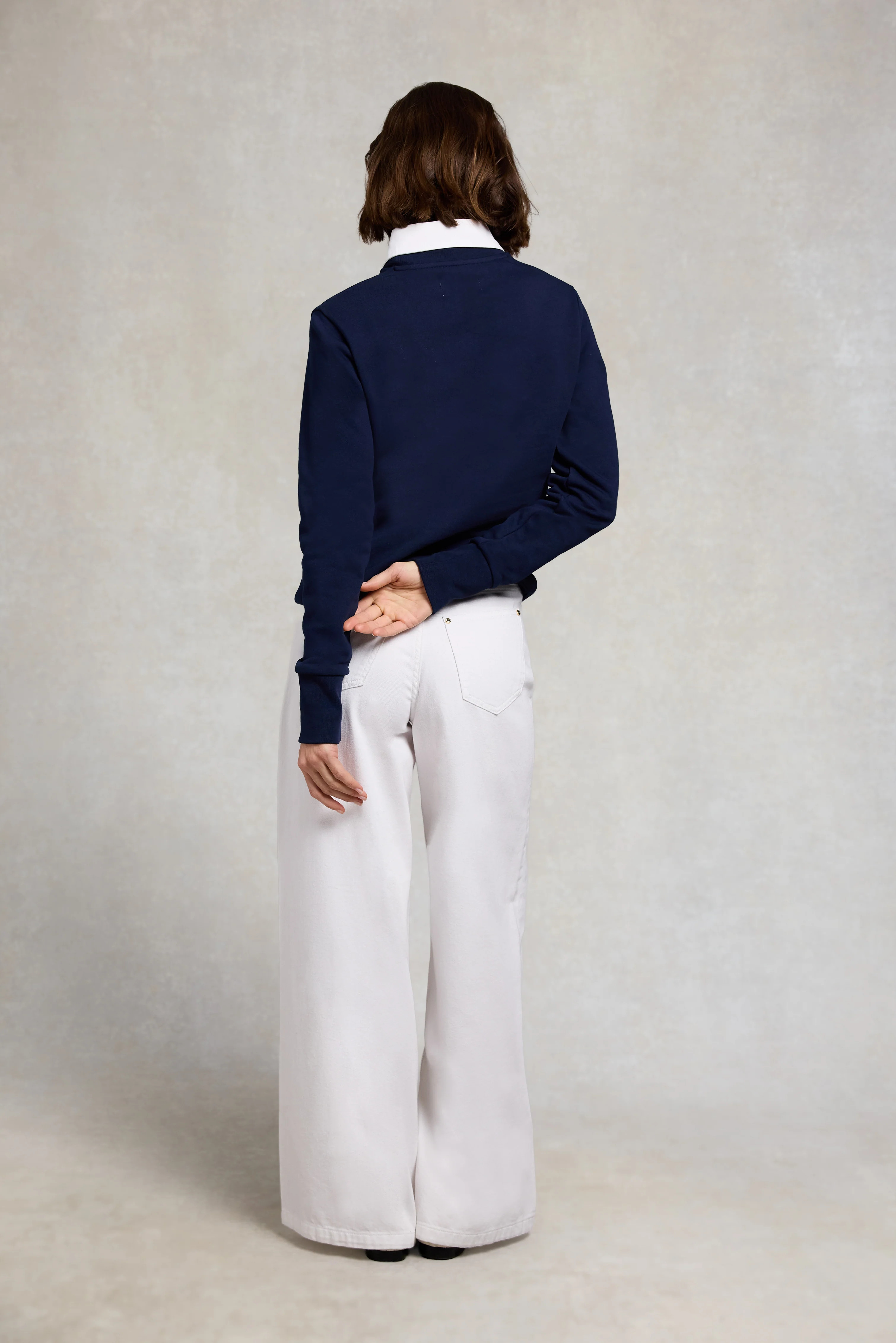 Mock Collar Crew Neck Sweat (Navy) | Holland Cooper