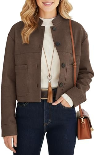 Womens Faux Suede Cropped Jackets Fall Fashion Winter Coats Lightweight Outerwear Oversized Motor... | Amazon (US)