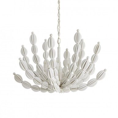 Indi Chandelier, 6-Light, White Wood, White Coco Beads, White Iron, 34"W (85021 3MPKU) | Lighting Reimagined