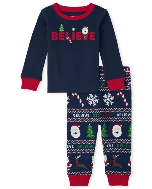 Unisex Baby And Toddler Matching Family Christmas Long Sleeve 'Believe' Snug Fit Cotton Pajamas |... | The Children's Place