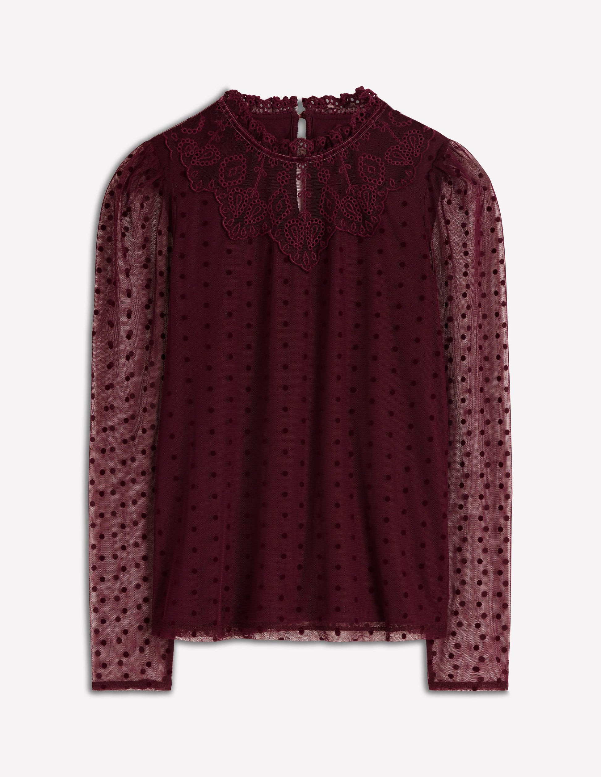 Tulle Yoke Embroidered Top-Dark Cherry | Boden (US)
