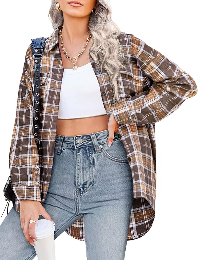 Beyove Plaid Flannel Shirt for Women Buffalo Long Sleeve Button Down Oversized Boyfriend Shacket ... | Amazon (US)