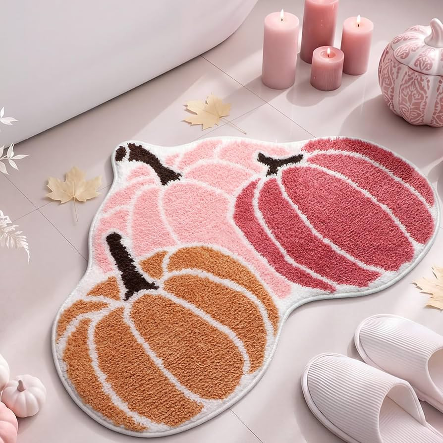 Nuanchu Pink Fall Pumpkin Bathroom Rug Thanksgiving Day Door Mat | Amazon (US)