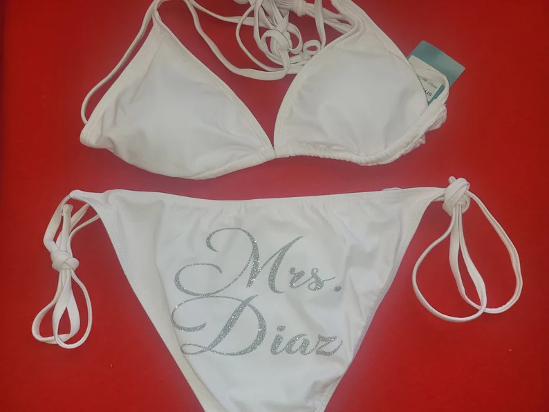 Bride glitter swimsuit / Bride to be bling bikini / bridesmaid bikini / 2 piece string bride swim... | Etsy (US)