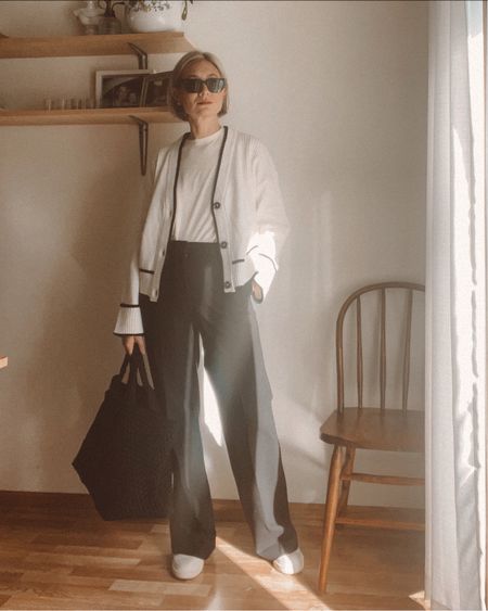 Black wide leg pants outfit - these are SO comfy! Wearing a small/4. Paired them with a contrasting cardigan (small) and a comfy pair of sneakers (tts)

#LTKSeasonal