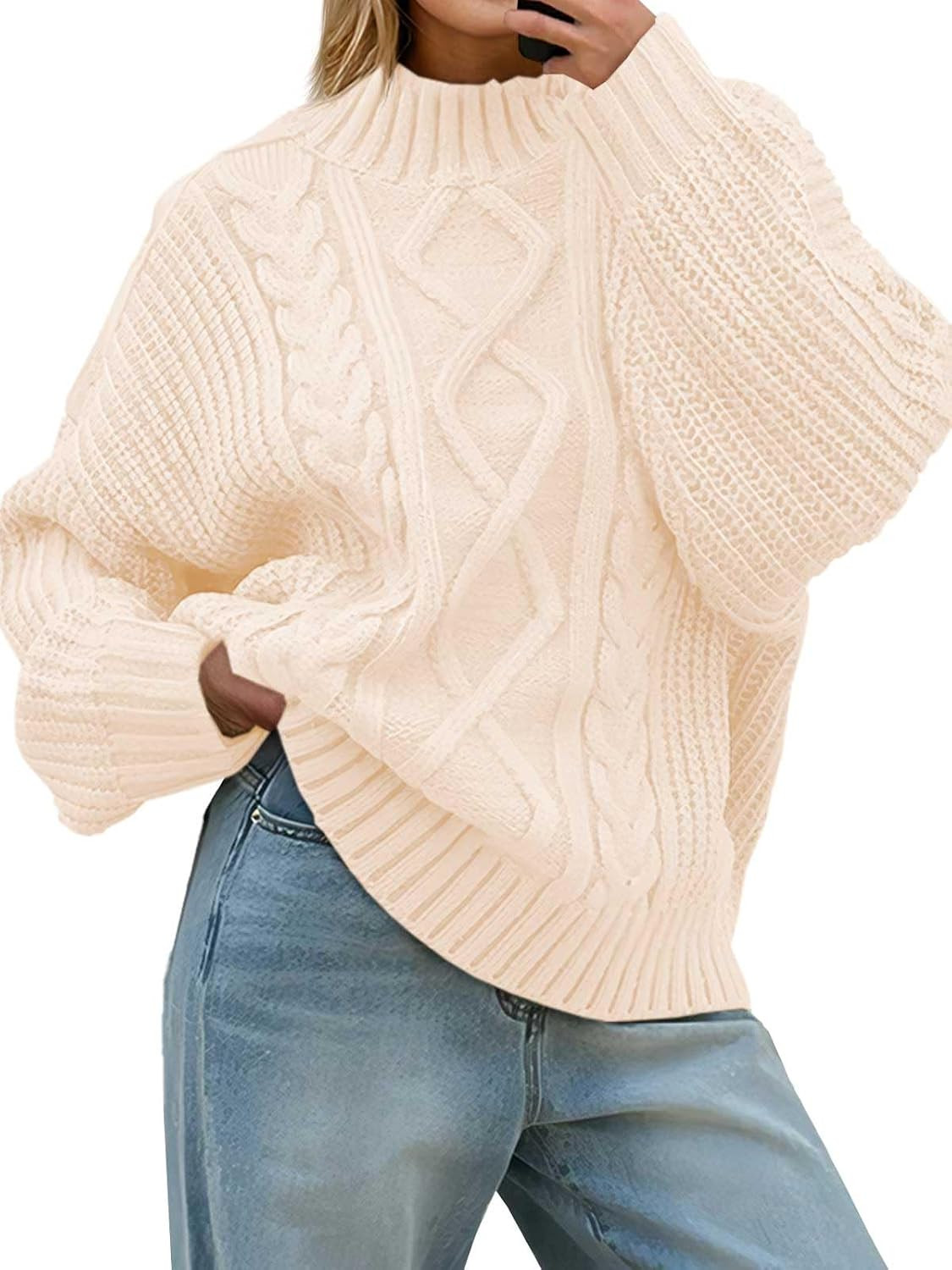 Saodimallsu Womens Oversized Cable Knit Sweaters 2025 Fall Winter Trendy Button Up Turtleneck Chunky Pullover Sweater Tops | Amazon (US)