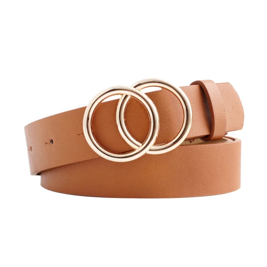 Double Ring Circle Design Women Leather Belt Simple Design Solid Color Girls Adjustable Waist Str... | Walmart (US)