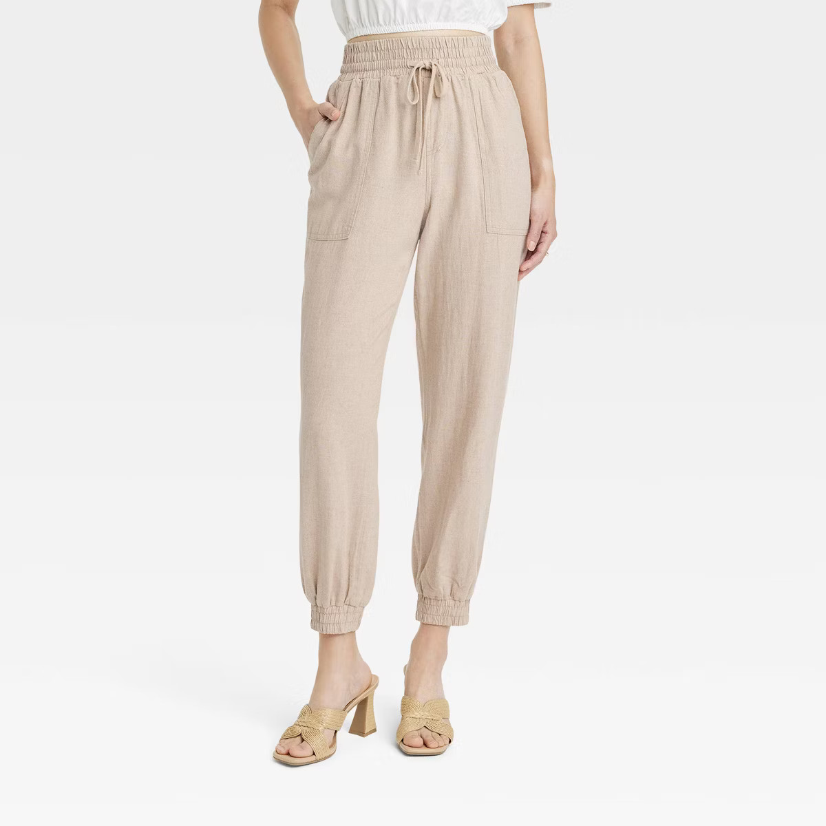 Women's High-Rise Linen Regular Fit Ankle Joggers - A New Day™ | Target