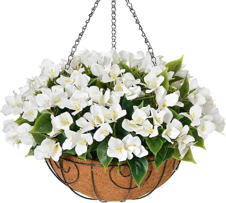 Artificial Fake Hanging Flowers Plants Basket for Outdoor Spring Decor, Faux Silk Bougainvillea F... | Amazon (US)