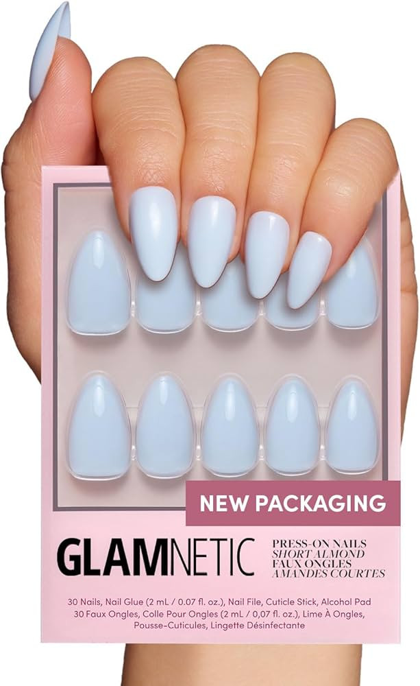 Glamnetic Press On Nails - Blueberry Milk | Solid Opaque Light Blue Short Almond Nails, Reusable ... | Amazon (US)
