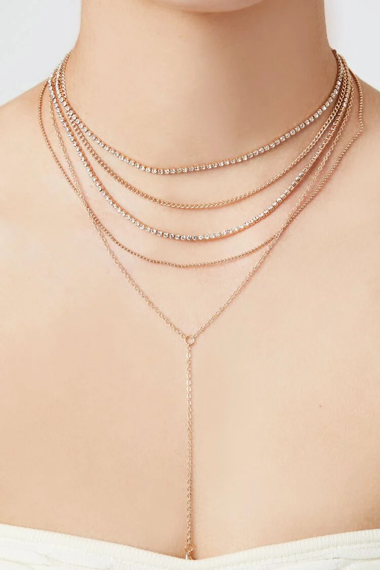 Layered Rhinestone Y-Chain Necklace | Forever 21