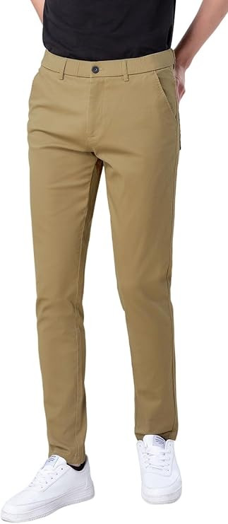 Plaid&Plain Men's Skinny Stretchy Khaki Pants Colored Pants Slim Fit Slacks Tapered Trousers | Amazon (US)