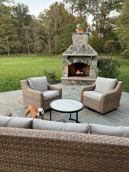 Outdoor fall nights 
#furniture #outdoor #patio #wicker #patioset #fireplace #heater #heatlamp #fall #deck #fallstyle #outdoorspace #homedecor #home #decoration #homestyle 

#LTKhome
